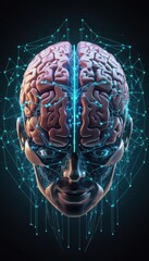 Human Brain Connected to Neural Network and Digital Interface for Biohacking Concept