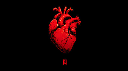 Red heart on a solid black background.