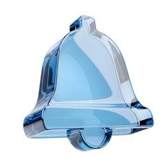3D Render of Blue Glass Bell, Notification Icon, Alert Alarm Symbol, Reminder Ring Element, Transparent Wake Signal, Notice Message Sign