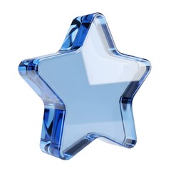 3D Model of Blue Glass Star, Rating Icon, Favorite Winner Symbol, Achievement Award Element, Transparent Best Rank, Success Score Sign