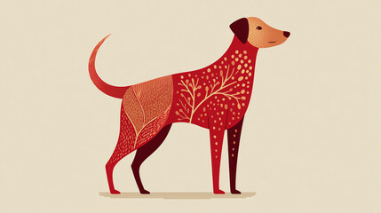 Stylized red dog illustration symbolizing Chinese New Year, zodiac sign of the dog, loyalty, protection, tradition and festive celebration