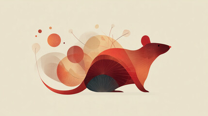 Stylized red rat illustration symbolizing Chinese New Year, zodiac sign of the rat, intelligence, new beginnings, tradition and festive celebration