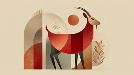 Stylized zodiac goat illustration symbolizing Chinese New Year, year of the goat, harmony, abundance, tradition and festive celebration in Asian culture