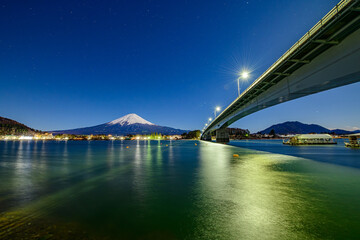河口湖から富士山と大橋