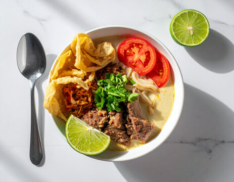 Soto Betawi Daging Sapi  Emping, Sambal, dan Jeruk Limau