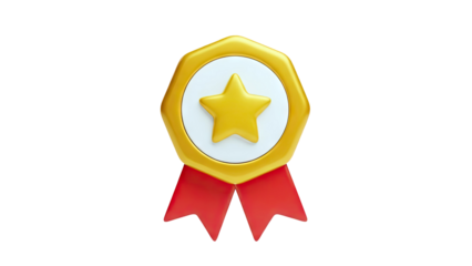 Golden Star Award Medal with Red Ribbons
