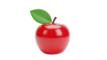 3D Rendered Red Apple with Green Leaf