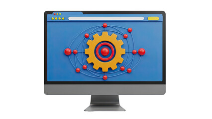 3D Rendering of a Computer Screen Displaying a Networked Gear System