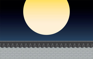 Korean Traditional Tile Wall and Full Moon Background for Chuseok and Lunar New Year Greeting