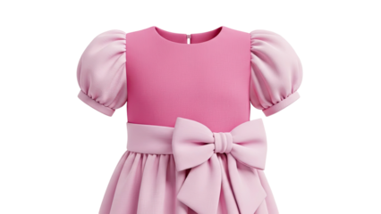 Pink Puff Sleeve Dress with Large Bow Detail