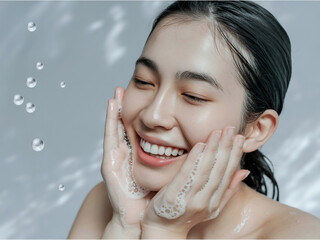 洗顔する女性　Generative AI