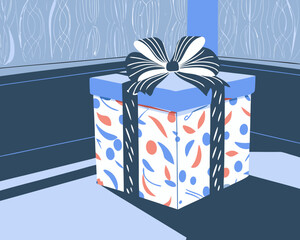 blue gift box with ribbon