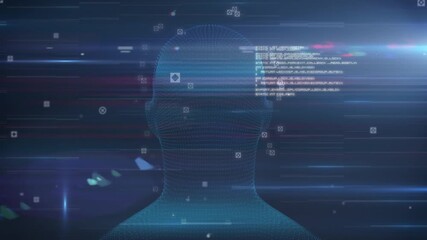 Animation of data processing over digital human head - Powered by Adobe