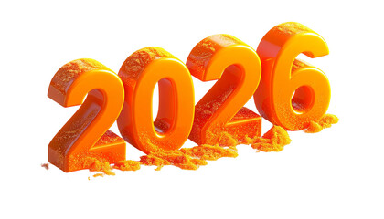 Bold orange 2026 digits melting into a textured, orangey base