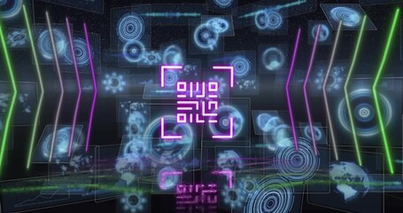 Animation of qr code over scope scanning and data processing - Powered by Adobe