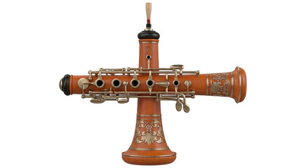 Ornate Wooden Oboe with Brass Keys