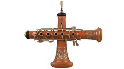 Ornate Wooden Oboe with Brass Keys