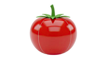3D Rendered Red Tomato with Green Stem and Leaves