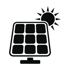 Solar Panel Icon Silhouette with Sun &ndash; Renewable Energy, Clean Power, and Sustainability Symbol
