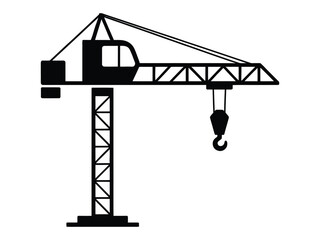 Tower Crane Icon Silhouette &ndash; Construction Lifting Machinery and Industrial Equipment Vector