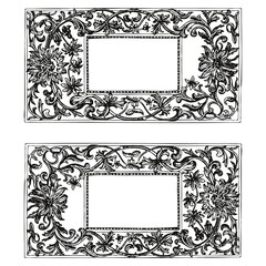 Decorative vintage corner frames with elegant ornamental border design, isolated on white background.
Elegant ornamental corner frames set with classic vintage style for invitations and decorative lay