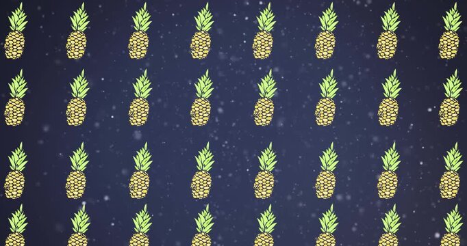 Animation of pineapples moving over violet background