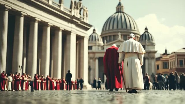 Pope walks through St. Peter's Square with followers during sunny day