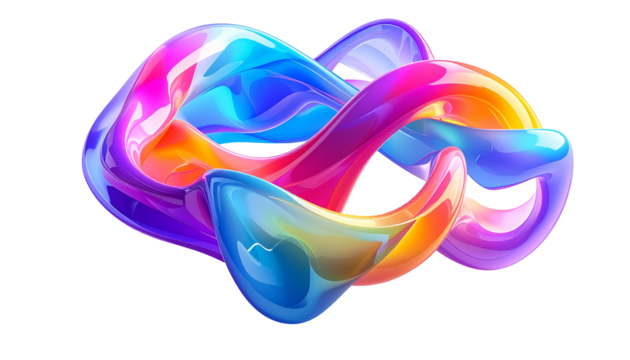 A glossy, abstract sculpture of interweaving, colorful shapes - Powered by Adobe