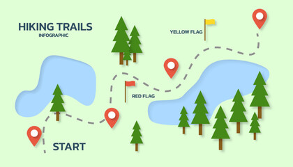 Papercut style hiking trail infographic template. © Flookker