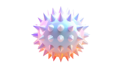 Spherical object, white with pastel colors, covered in sharp spikes