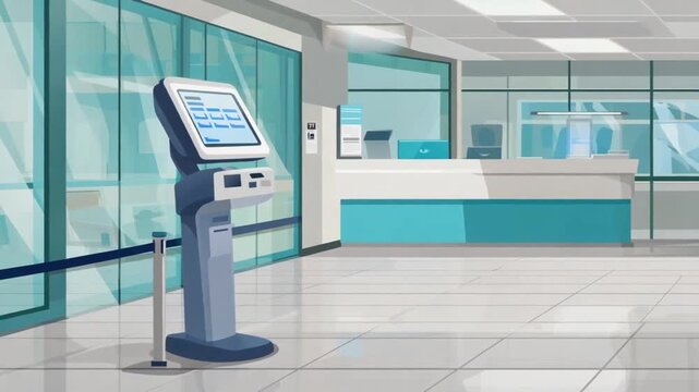 Modern kiosk with screen in a hospital.