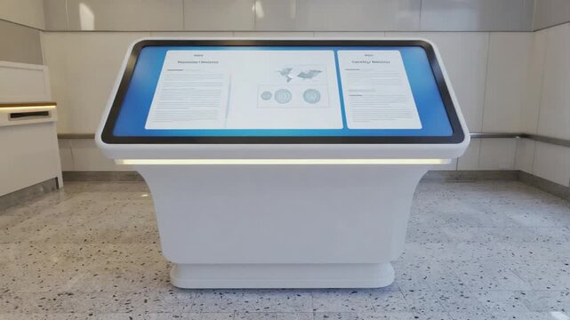 Modern kiosk with screen in a hospital.