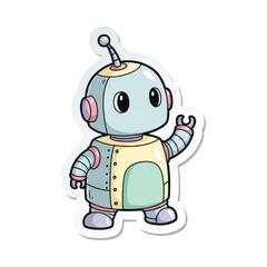 Cute cartoon robot waving hello with pastel colors png isolated transparent background character illustration
