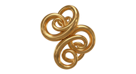 Golden abstract swirling knot shape on png isolated transparent background black background image