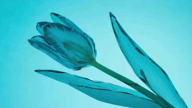 A flower rendered entirely in monochromatic shades of cyanflower rotating slowly static camera 4K