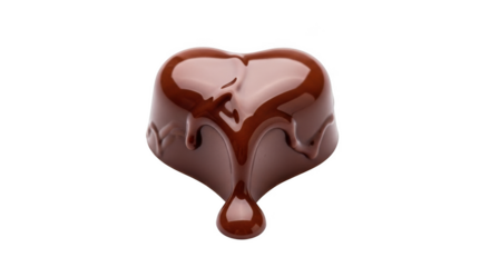 Heart shaped chocolate candy with melted chocolate drizzle on png isolated transparent background black background