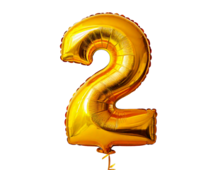 Selective focus on number 2 balloon, isolated on a transparent or white background.