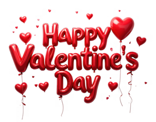 Happy Valentine's Day in 3D red balloon font style,white background