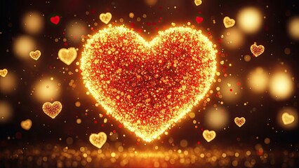 Golden heart surrounded by sparkling hearts on dark background