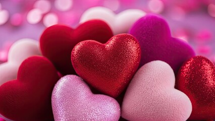 Vibrant hearts in pink, red, and purple hues for Valentine's Day