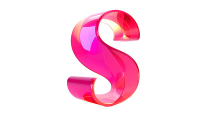 A glossy, pink, stylized letter "S" isolated on a stark black background