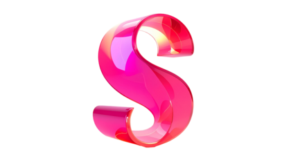 A glossy, pink, stylized letter "S" isolated on a stark black background