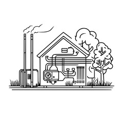 Obraz premium Eco-friendly Homestead: Geothermal Heating System Line Art | Clean, isolated vector art for creative projects.