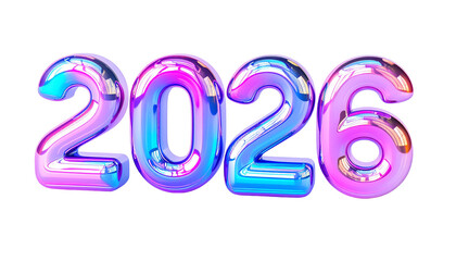 Glossy, holographic numbers spelling "2026" on a black background