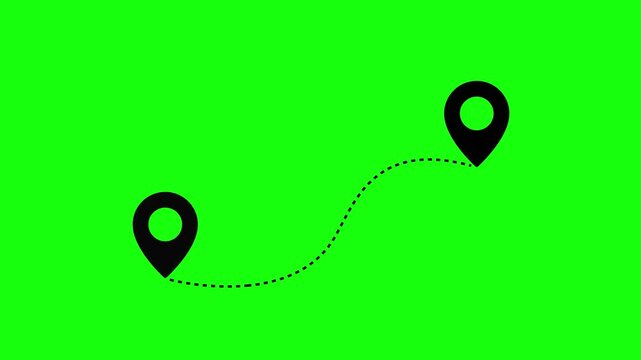 GPS location pointer animated and locator icon. Location track from one place to another. on a green background .video animation .