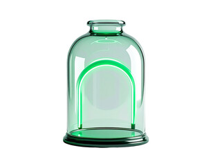 A translucent green jar with a neon-light arch inside, on a black background