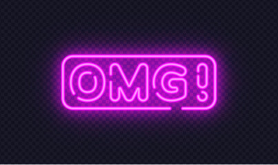 Pink neon OMG sign in bold modern style, ideal for surprise moments and social media visuals. Bright glow highlights excitement clearly.