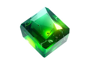 Green crystal, geometric shape, glowing core, on a black background