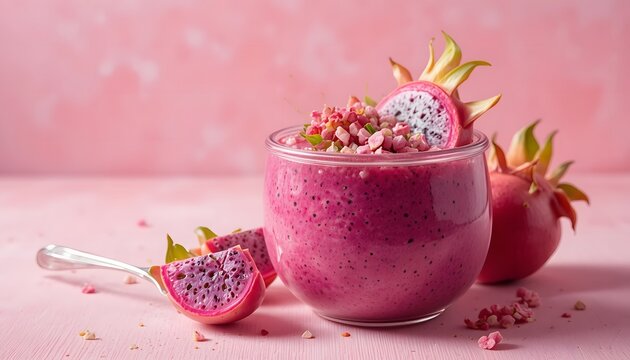 Vibrant dragon fruit smoothie: a refreshing and healthy tropical beverage perfect for a light meal. drachenfrucht