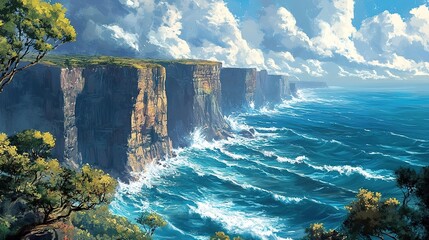 Dramatic coastal cliffs meet a stormy sea